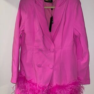 Fashion Nova Pink Feathered Mini Dress